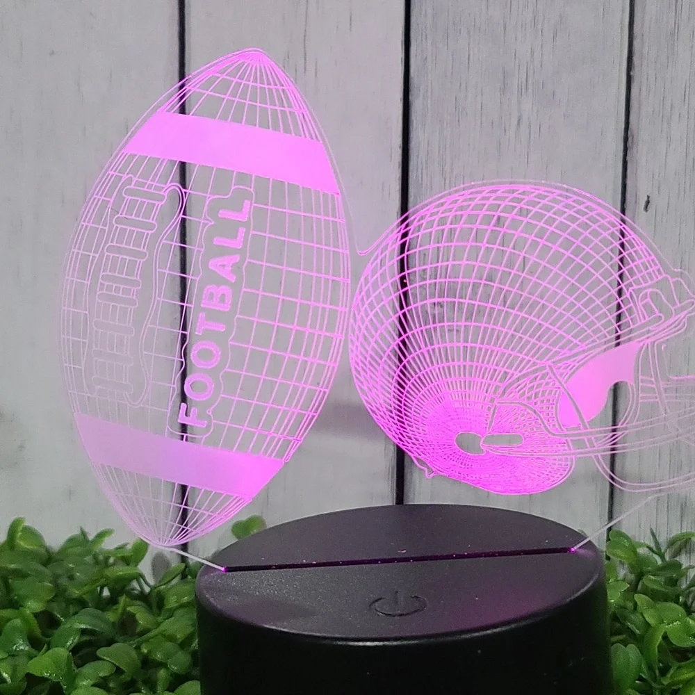 3D Football & Helmet Night Light LED color changing  USB cord or battery -HP NWT